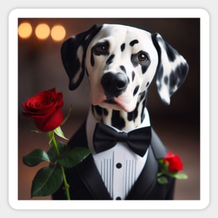 Dalmatian wearing tuxedo and bow tie with red rose Sticker